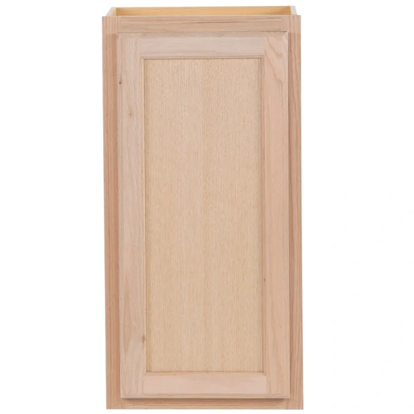 Project Source Oak Brook 15-in W x 30-in H x 12-in D Natural Unfinished Oak Wall Fully Assembled Cabinet (Flat Panel Square Door Style)