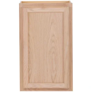 Project Source Oak Brook 18-in W x 30-in H x 12-in D Natural Unfinished Oak Wall Fully Assembled Cabinet (Flat Panel Square Door Style)