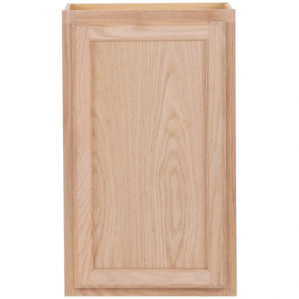 Project Source Oak Brook 18-in W x 30-in H x 12-in D Natural Unfinished Oak Wall Fully Assembled Cabinet (Flat Panel Square Door Style)