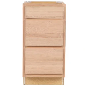 Project Source Oak Brook 18-in W x 35-in H x 23.75-in D Natural Unfinished Oak 3-Drawer Base Fully Assembled Cabinet (Flat Panel Style)