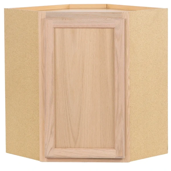 Project Source Oak Brook 24-in W x 30-in H x 12-in D Natural Unfinished Oak Diagonal Corner Wall Fully Assembled Cabinet (Flat Panel Square Style)