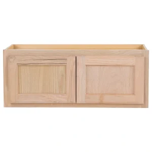 Project Source Oak Brook 30-in W x 12-in H x 12-in D Natural Unfinished Oak Wall Fully Assembled Cabinet (Flat Panel Square Door Style)