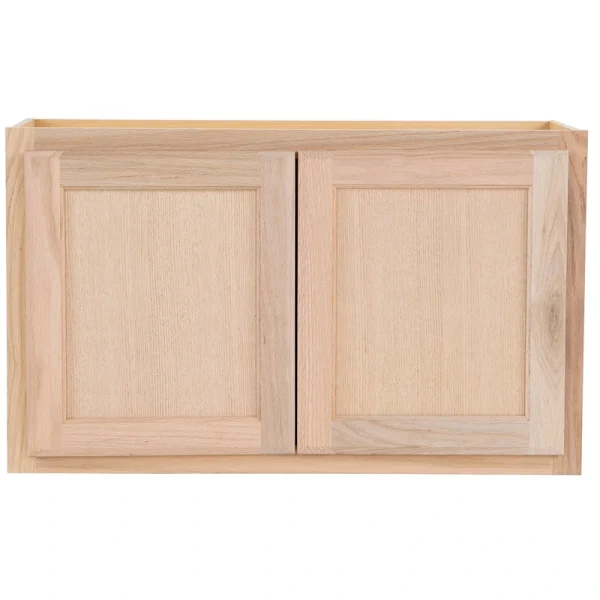 Project Source Oak Brook 30-in W x 18-in H x 12-in D Natural Unfinished Oak Wall Fully Assembled Cabinet (Flat Panel Square Door Style)