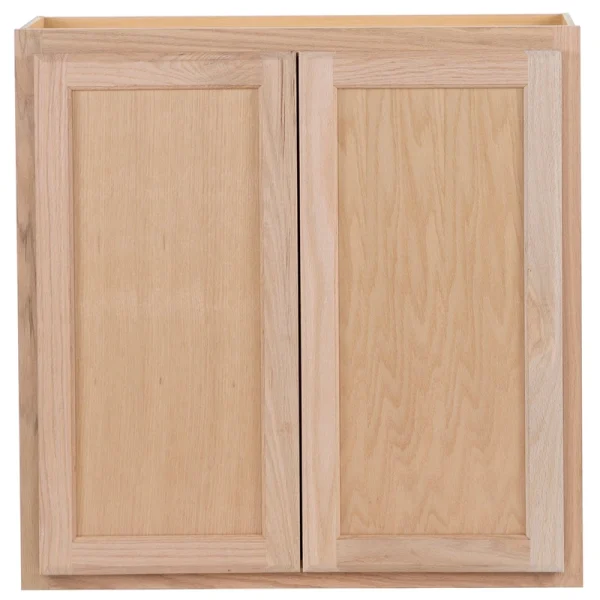 Project Source Oak Brook 30-in W x 30-in H x 12-in D Natural Unfinished Oak Wall Fully Assembled Cabinet (Flat Panel Square Door Style)