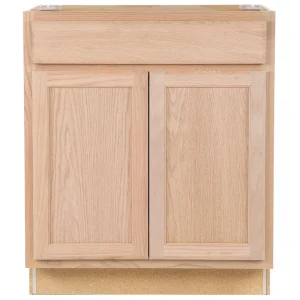 Project Source Oak Brook 30-in W x 35-in H x 23.75-in D Natural Unfinished Oak Sink Base Fully Assembled Cabinet (Flat Panel Square Style)
