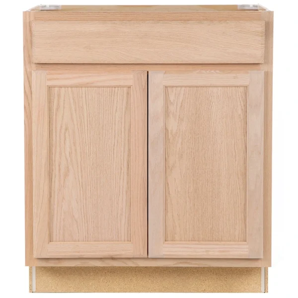Project Source Oak Brook 30-in W x 35-in H x 23.75-in D Natural Unfinished Oak Sink Base Fully Assembled Cabinet (Flat Panel Square Style)