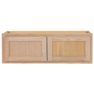 Project Source Oak Brook 36-in W x 12-in H x 12-in D Natural Unfinished Oak Wall Fully Assembled Cabinet (Flat Panel Square Door Style)