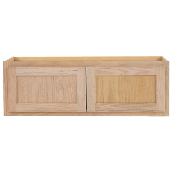 Project Source Oak Brook 36-in W x 12-in H x 12-in D Natural Unfinished Oak Wall Fully Assembled Cabinet (Flat Panel Square Door Style)