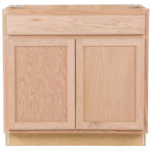 Project Source Oak Brook 36-in W x 35-in H x 23.75-in D Natural Unfinished Oak Sink Base Fully Assembled Cabinet (Flat Panel Square Style)