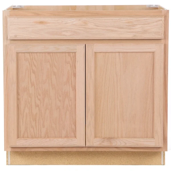 Project Source Oak Brook 36-in W x 35-in H x 23.75-in D Natural Unfinished Oak Sink Base Fully Assembled Cabinet (Flat Panel Square Style)