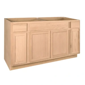 Project Source Oak Brook 60-in W x 35-in H x 23.75-in D Natural Unfinished Oak 2-Drawers Sink Base Fully Assembled Cabinet (Flat Panel Square Style)
