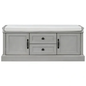 Qualler Modern Gray Wash Storage Bench with Storage 42.5-in x 15.9-in x 17.5-in