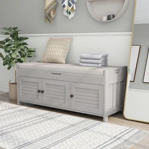 Qualler Modern Gray Wash Storage Bench with Storage 43.5-in x 16-in x 18-in