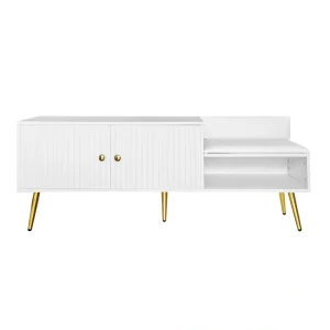 Qualler Modern White Storage Bench with Storage 54.3-in x 15-in x 19.3-in