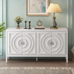 Retro 60 in. W x 15.9 in. D x 32.1 in. H White MDF Ready to Assemble Floor Base Kitchen Cabinet for Entrance Dinning