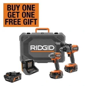 RIDGID 18V Brushless 2-Tool Combo Kit with 6.0 Ah & 4.0 Ah MAX Output Batteries, Charger, Hard Case & 8.0 Ah MAX Output Battery