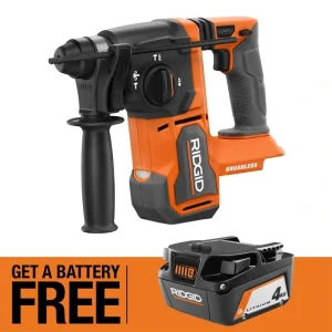 RIDGID 18V Brushless Cordless 1 in. SDS-Plus Rotary Hammer with 18V Lithium-Ion 4.0 Ah Battery