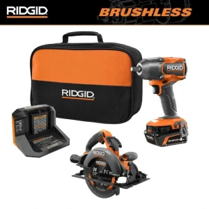 RIDGID 18V Brushless Cordless 2-Tool Combo Kit w/ 1/2 in. Impact Wrench, Circular Saw, 4.0 Ah MAX Output Battery, and Charger
