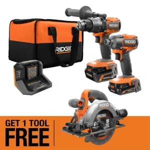 RIDGID 18V Brushless Cordless 2-Tool Combo Kit w/ (2) Batteries, Charger, Bag & FREE Subcompact Brushless 6-1/2 in Circular Saw