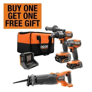 RIDGID 18V Brushless Cordless 2-Tool Combo Kit w/ Hammer Drill, Impact Driver, Batteries, Charger, Bag & Recip Saw