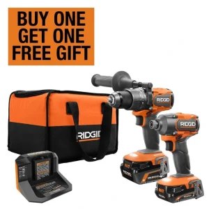 RIDGID 18V Brushless Cordless 2-Tool Combo Kit with Hammer Drill, Impact Driver, (2) Batteries, Charger, and Bag