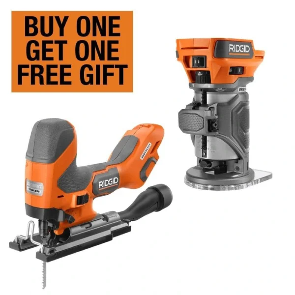 RIDGID 18V Brushless Cordless 2-Tool Combo Kit with SubCompact Barrel Grip Jig Saw and Compact Router (Tools Only)