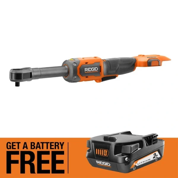 RIDGID 18V Brushless Cordless 3/8 in. Extended Reach Ratchet with FREE 2.0 Ah Lithium-Ion Battery