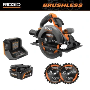 RIDGID 18V Brushless Cordless 7-1/4 in. Circular Saw Kit with 4.0 Ah MAX Output Battery and Charger with Extra Blade