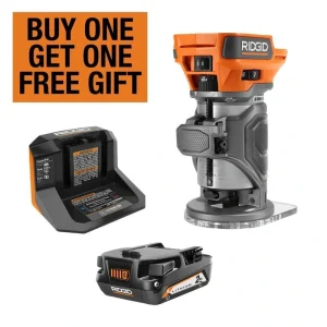 RIDGID 18V Brushless Cordless Compact Trim Router Kit with 18V Lithium Ion 2.0 Ah Battery and Charger