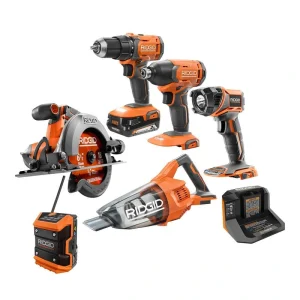 RIDGID 18V Cordless Combo Kit (6-Tool) with (1) 2.0 Ah Battery, Charger and Tool Bag