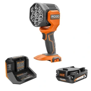 RIDGID 18V Cordless LED Spotlight Kit with 2.0 Ah Battery and Charger
