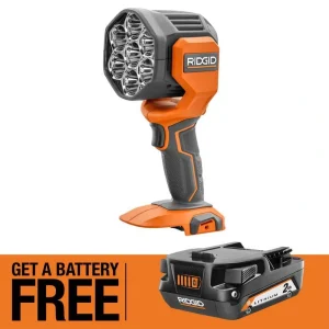 RIDGID 18V Cordless LED Spotlight with FREE 2.0 Ah Lithium-Ion Battery