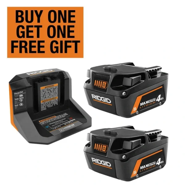 RIDGID 18V MAX Output Starter Kit with (2) 4.0 Ah Batteries and Charger