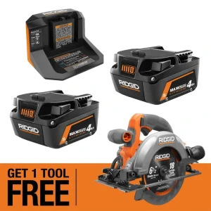RIDGID 18V MAX Output Starter Kit with (2) 4.0 Ah MAX Output Batteries and Charger w/ FREE 18V Subcompact 6-1/2 in Circular Saw