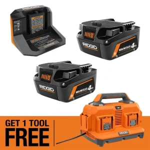 RIDGID 18V MAX Output Starter Kit with (2) 4.0 Ah MAX Output Batteries and Charger with FREE 18V 6-Port Charger