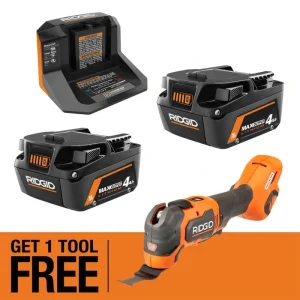 RIDGID 18V MAX Output Starter Kit with (2) 4.0 Ah MAX Output Batteries and Charger with FREE 18V Brushless Multi-Tool