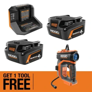 RIDGID 18V MAX Output Starter Kit with (2) 4.0 Ah MAX Output Batteries and Charger with FREE 18V Digital Inflator
