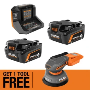 RIDGID 18V MAX Output Starter Kit with (2) 4.0 Ah MAX Output Batteries and Charger with FREE 18V Subcompact Low Profile Sander