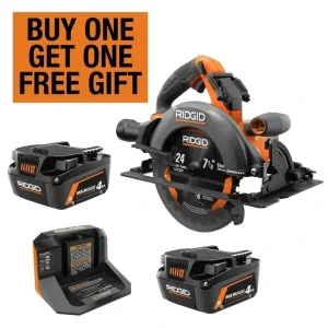 RIDGID 18V Starter Kit with (2) 4.0 Ah MAX Output Batteries and Charger with 18V Brushless Cordless 7-1/4 in. Circular Saw