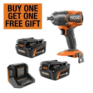RIDGID 18V Starter Kit with (2) 4.0 Ah MAX Output Batteries and Charger with 18V Brushless Cordless Mid-Torque Impact Wrench