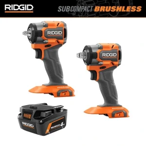 RIDGID 18V SubCompact Brushless 2-Tool Combo Kit with 3/8 in. Impact Wrench, 1/2 in. Impact Wrench, and 4.0 Ah Battery