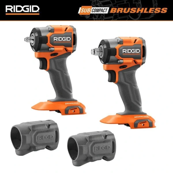 RIDGID 18V SubCompact Brushless 2Tool Combo Kit w/ 3/8 in. Impact Wrench, 1/2 in. Impact Wrench (Tools Only) & Protective Boots