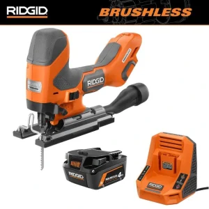 RIDGID 18V SubCompact Brushless Cordless Barrel Grip Jig Saw Kit with 18V 4.0Ah MAX Output Battery and Rapid Charger