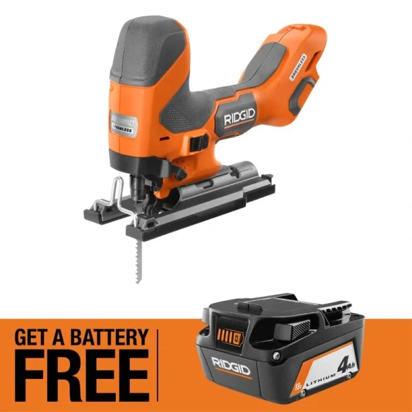 RIDGID 18V SubCompact Brushless Cordless Barrel Grip Jig Sawwith FREE 4.0 Ah Lithium-Ion Battery