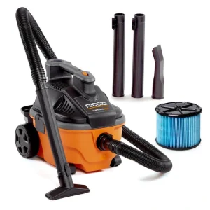 RIDGID 4 Gallon 5.0 Peak HP Portable Shop Vac Wet Dry Vacuum with Fine Dust Filter, Locking Hose and Accessory Attachments