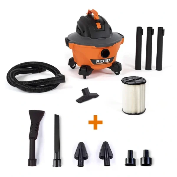RIDGID 6 Gallon 3.5 Peak HP NXT Shop Vac Wet Dry Vacuum with Filter, Hose, Wands, Utility Nozzle and Car Cleaning Kit