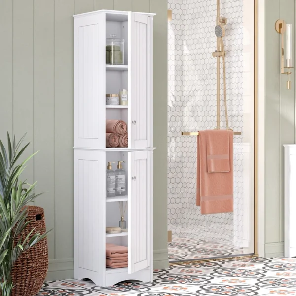 RiverRidge Ashland 14-in x 60-in x 13.5-in White Freestanding Linen Cabinet