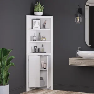RiverRidge Madison 23.31-in x 63.88-in x 16.88-in White Freestanding Corner Linen Cabinet