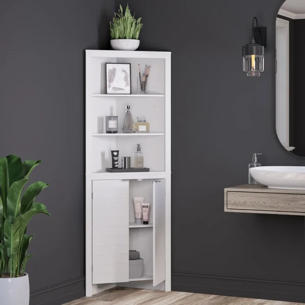 RiverRidge Madison 23.31-in x 63.88-in x 16.88-in White Freestanding Corner Linen Cabinet