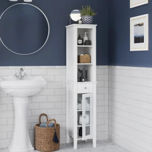 RiverRidge Prescott 11.75-in x 60-in x 13-in White Freestanding Soft Close Linen Cabinet